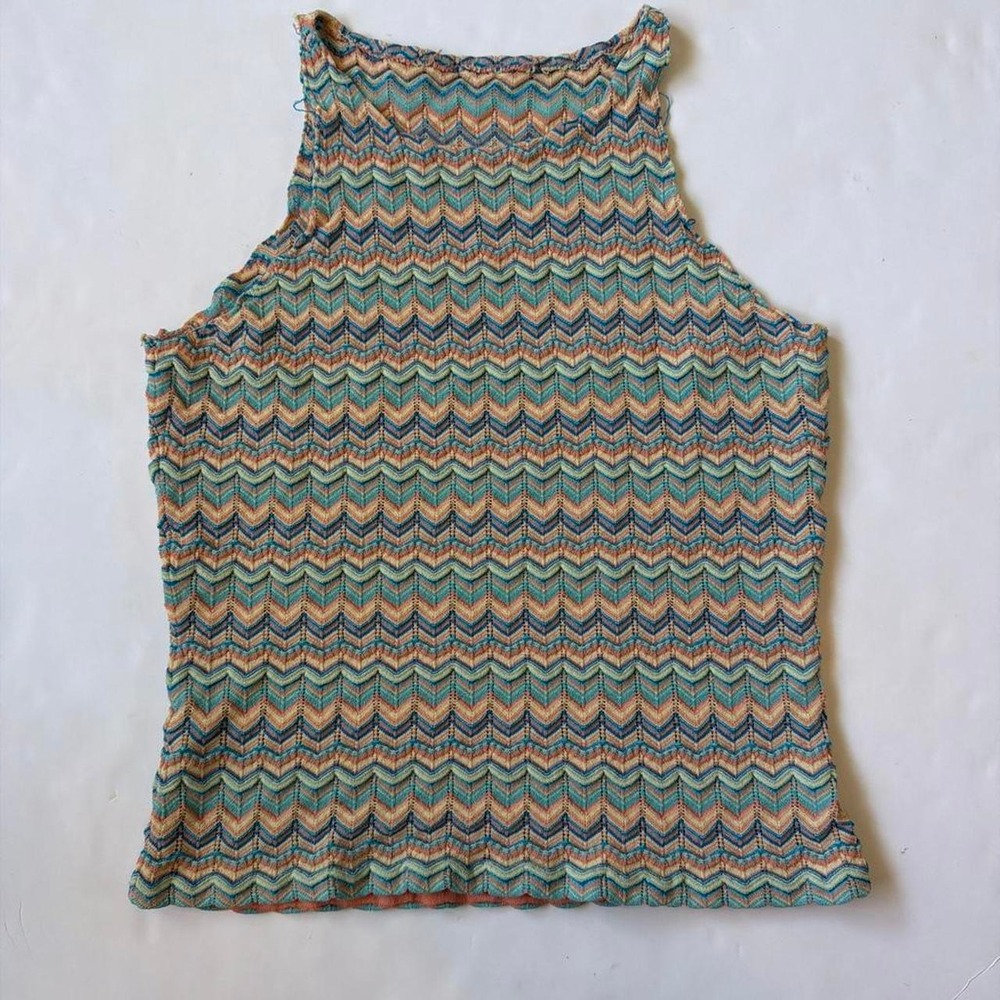 Handmade Aqua Blue Orange Chevron Knit Racerback Tank Top Missoni Style L